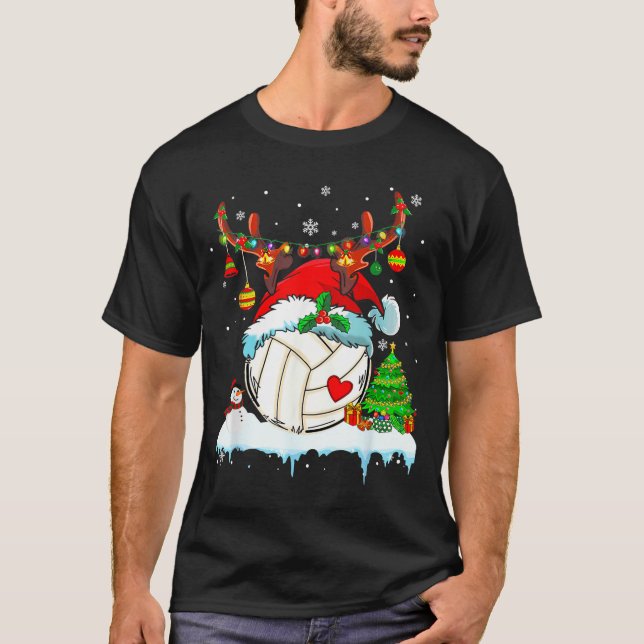 Camiseta Funny Volleyball Christmas Reindeer Santa Hat Ligh (Anverso)