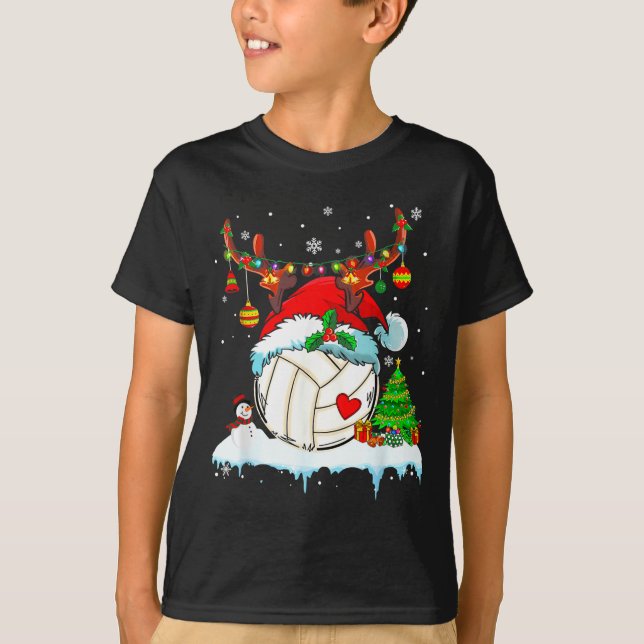 Camiseta Funny Volleyball Christmas Reindeer Santa Hat Ligh (Anverso)