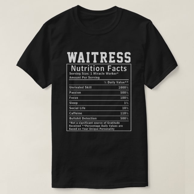 Camiseta Funny Waitress Nutrition Hacts Employee (Diseño del anverso)