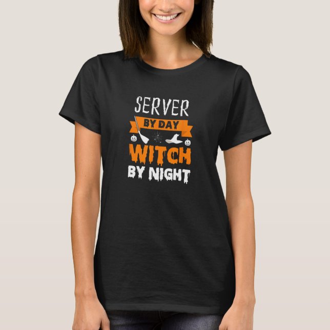 Camiseta Funny Waitress Waiter Server Halloween Witch Costu (Anverso)
