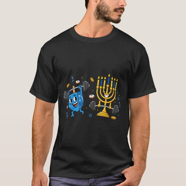 Camiseta Funny Weightlifting Gym Dreidel Menorah Hanukkah W (Anverso)