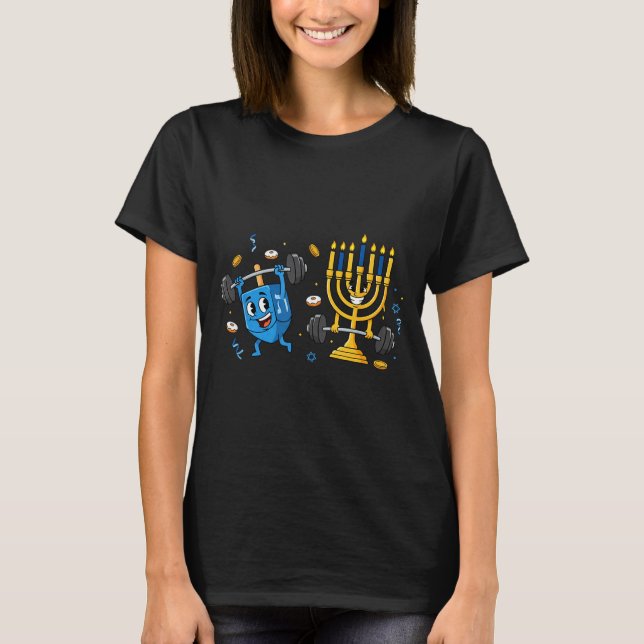 Camiseta Funny Weightlifting Gym Dreidel Menorah Hanukkah W (Anverso)