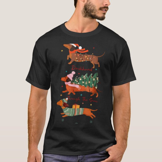Camiseta Funny Weiner Dog Dachshund Through The Snow Merry  (Anverso)