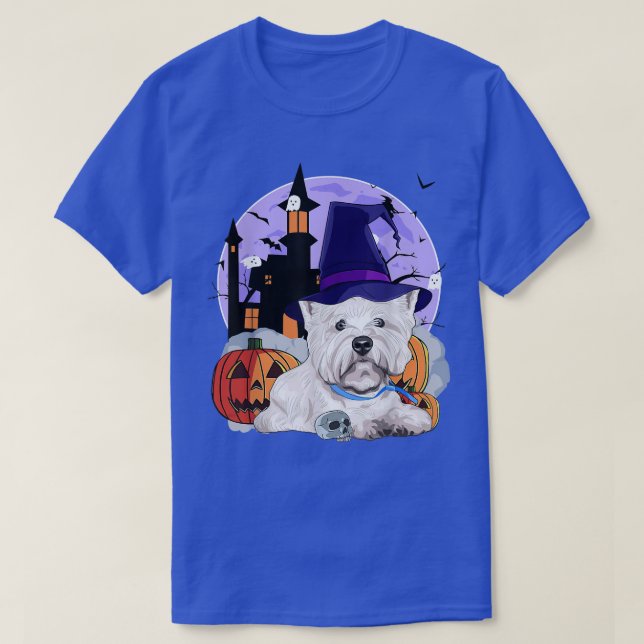 Camiseta Funny Westie Dog Halloween Witch Pumpkin  (Diseño del anverso)