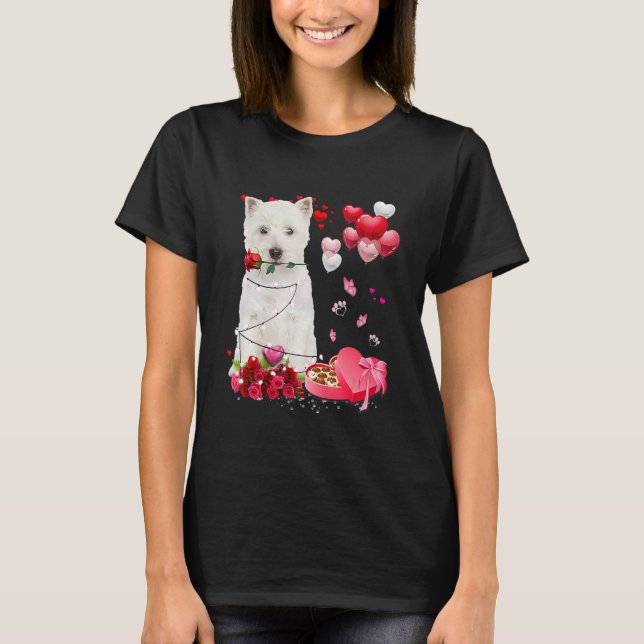 Camiseta Funny Westie Rose Heart Happy Valentine Day Dog Mo (Anverso)