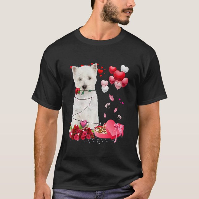 Camiseta Funny Westie Rose Heart Happy Valentine Day Dog Mo (Anverso)