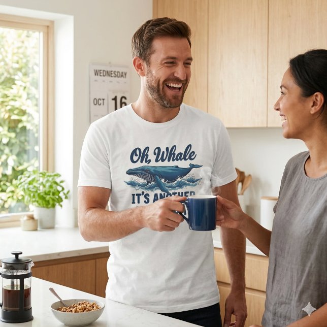 Camiseta Funny Whale Pun "Oh Whale" Diseño de Hump Day (Funny Whale Pun Oh Whale Hump Day Design T-Shirt On Man)