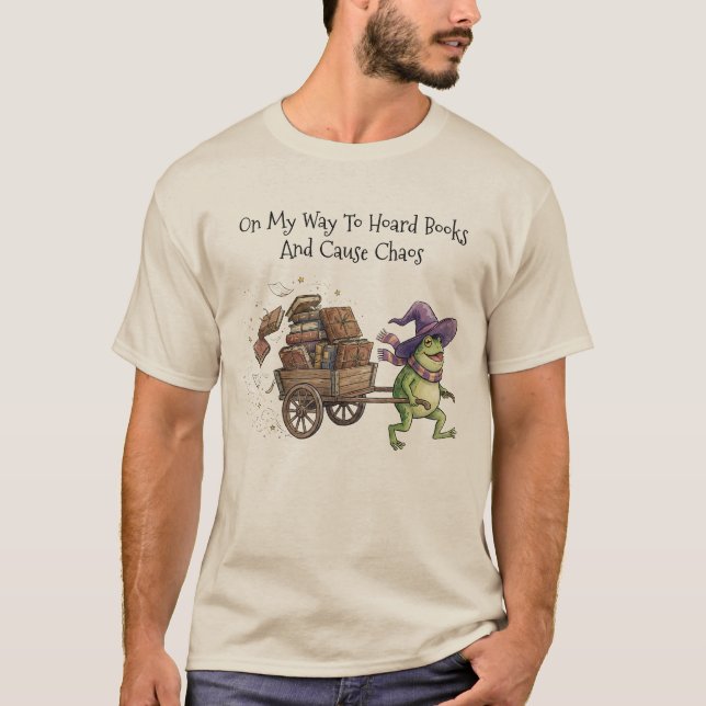 Camiseta Funny Wizard Frog Hoarding Books Reading (Anverso)