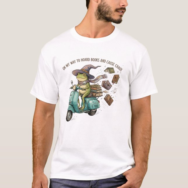 Camiseta Funny Wizard Frog Hoarding Books Reading (Anverso)