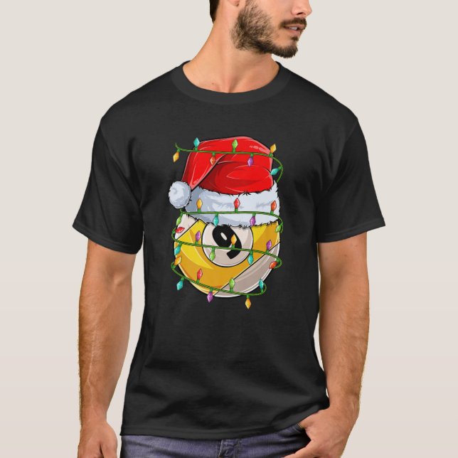 Camiseta Funny Xmas Lighting Santa Billiards 9 Ball Christm (Anverso)