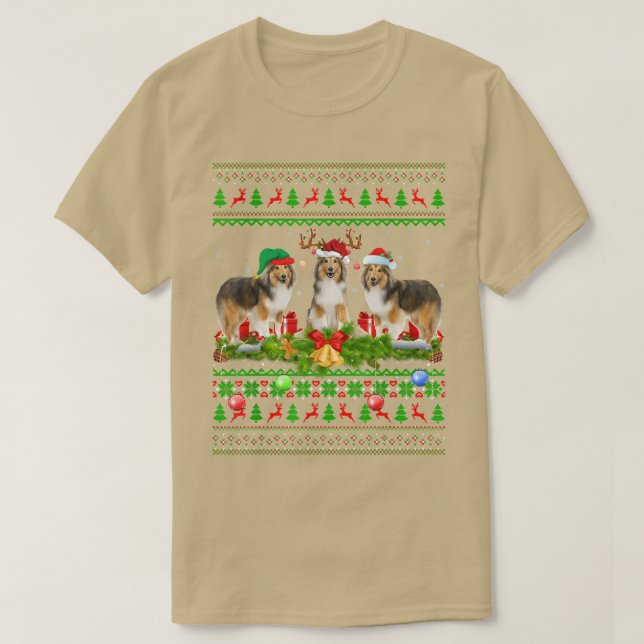 Camiseta Funny Xmas Lighting Santa Ugly Shetland Sheepdog C (Diseño del anverso)