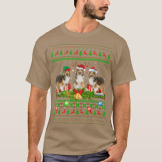 Camiseta Funny Xmas Lighting Santa Ugly Shetland Sheepdog C
