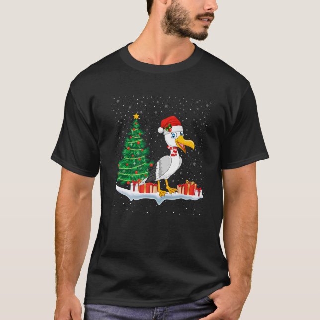 Camiseta Funny Xmas Lighting Tree Santa Hat Seagull Christm (Anverso)