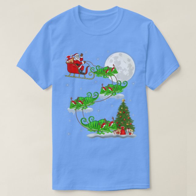 Camiseta Funny Xmas Lighting Tree Santa Riding Chameleon Ch (Diseño del anverso)