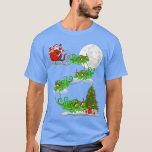 Camiseta Funny Xmas Lighting Tree Santa Riding Chameleon Ch