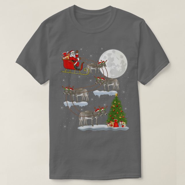 Camiseta Funny Xmas Lighting Tree Santa Riding Donkey Chris (Diseño del anverso)