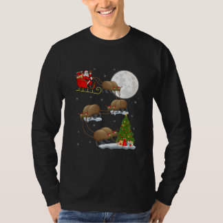 Camiseta Funny Xmas Lighting Tree Santa Riding Kiwi Bird
