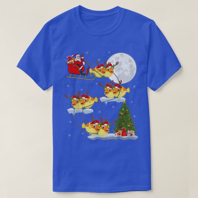 Camiseta Funny Xmas Lighting Tree Santa Riding Puffer Fish  (Diseño del anverso)