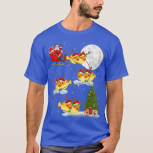 Camiseta Funny Xmas Lighting Tree Santa Riding Puffer Fish 