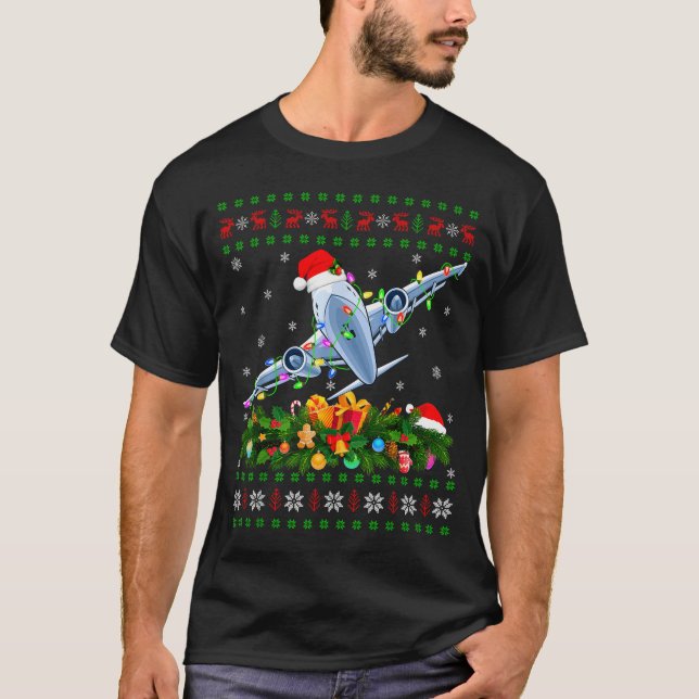 Camiseta Funny Xmas Lighting Tree Santa Ugly Airplane Chris (Anverso)