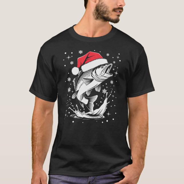 Camiseta Funny Xmas Santa Hat Fish Christmas Fishing (Anverso)