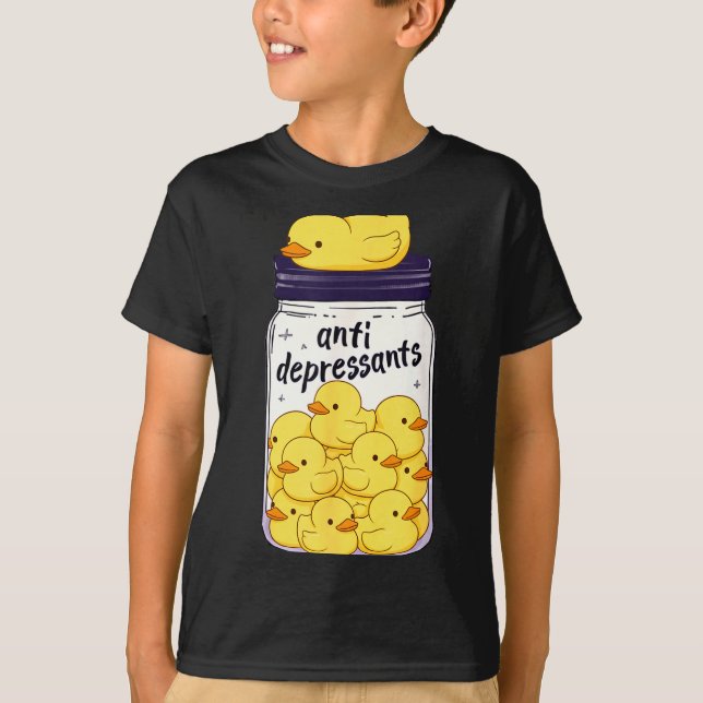 Camiseta Funny Yellow Duck Anti Depressant Jar Zoo Boys Gir (Anverso)