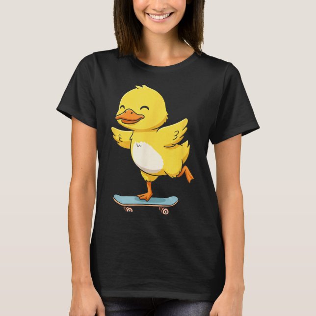 Camiseta Funny Yellow Duck Skater Skateboard Ballerina Zoo  (Anverso)