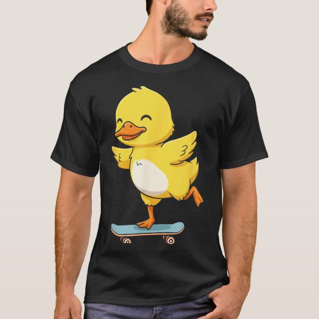 Camiseta Funny Yellow Duck Skater Skateboard Ballerina Zoo  (Anverso)