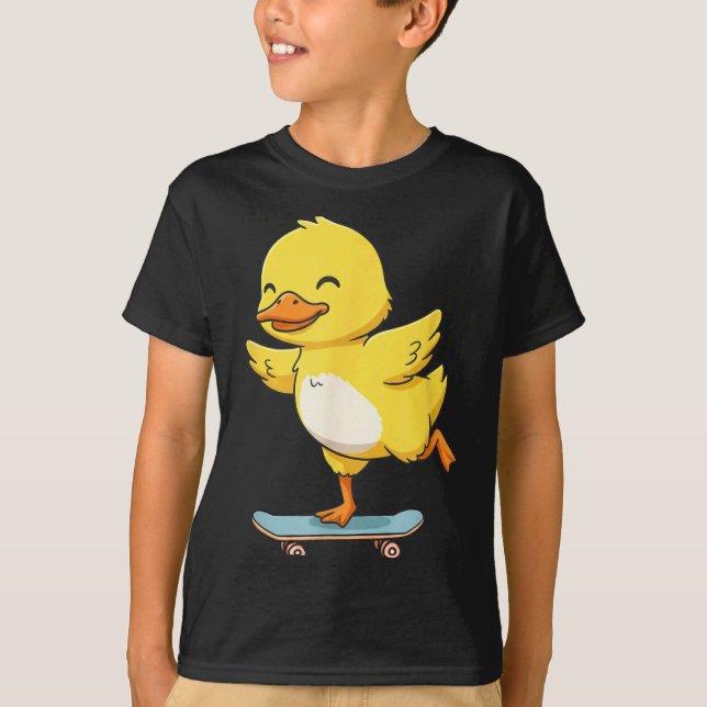 Camiseta Funny Yellow Duck Skater Skateboard Ballerina Zoo  (Anverso)