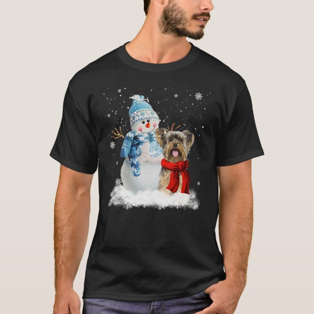 Camiseta Funny Yorkie Dog Christmas Snowman Christmas Pajam (Anverso)