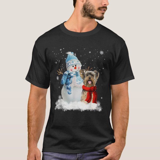 Camiseta Funny Yorkie Dog Navidades Snowman Navidades Pajam (Anverso)
