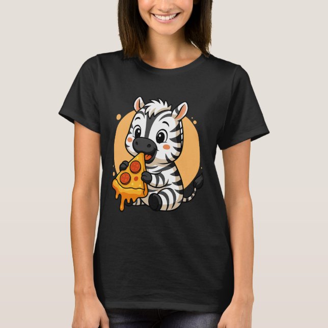 Camiseta Funny Zebra Eating Pizza Graphic Boys Girls Zebra  (Anverso)