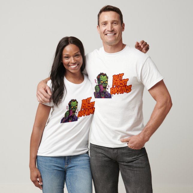 Camiseta Funny Zombie Couple Shirts | But First Brains Tee (Unisexo)