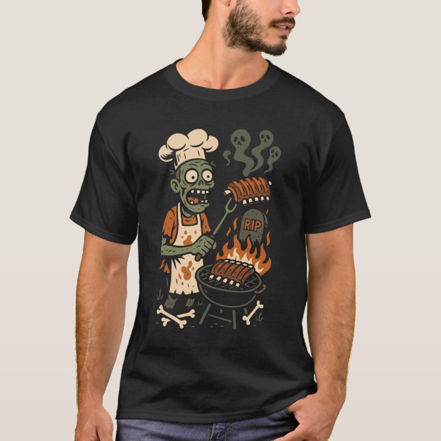 Camiseta Funny Zombie Grillmaster – Skeleton BBQ Chef Art (Anverso)