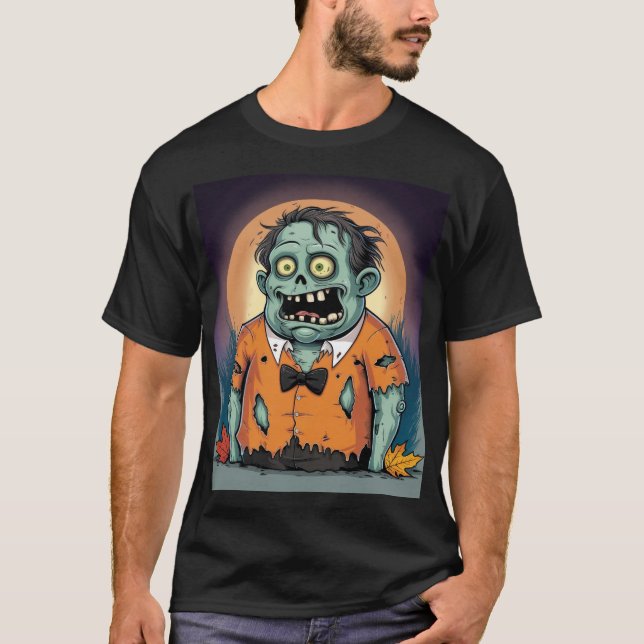 Camiseta Funny Zombie in Orange Shirt Halloween Art (Anverso)
