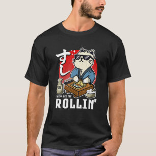 Camiseta FunnyMe Ven Rollin Sushi Rolling Cat T Shirt