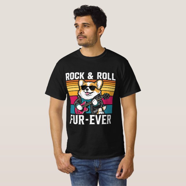 Camiseta Fur-Ever Rock & Roll With A Rockin Corgi (Anverso completo)