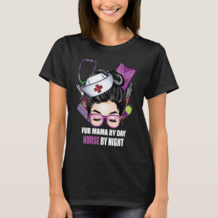 Camiseta Fur mama de día Enfermera de noche Pelo recogido E