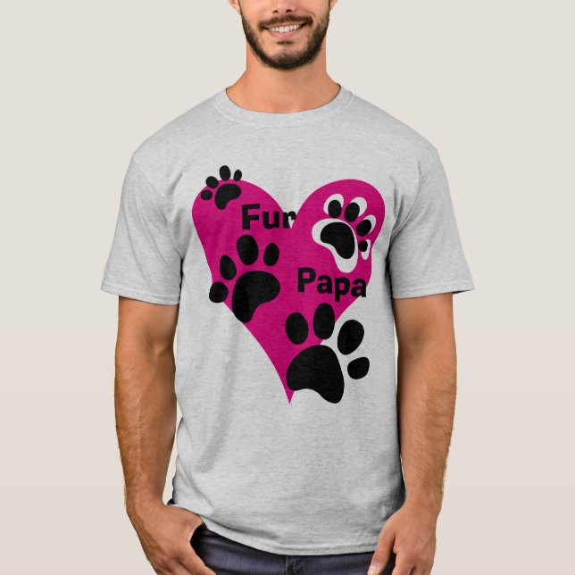 Camiseta Fur Papa Big Pink Heart Paw Impresiones de amor Re (Anverso)