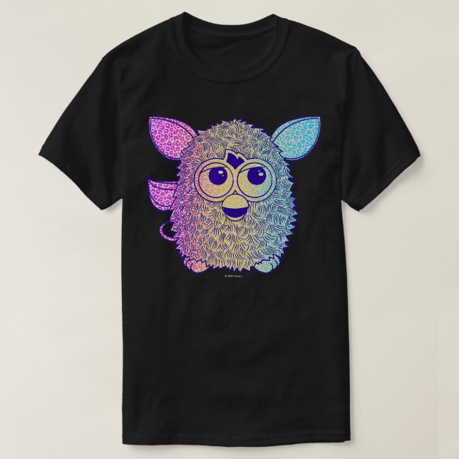 Camiseta Furby Retro Neon Gradiente Gran Retrato Cute (Diseño del anverso)