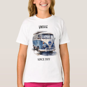 Camiseta Furgoneta vintage en azul Delft personalizable