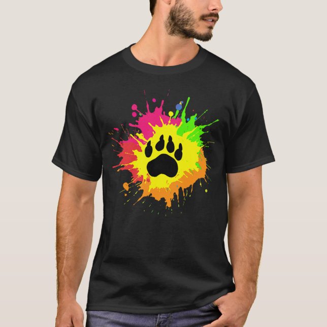 Camiseta Furry Shirt Rainbow Bear Fursona Wolf Paw Print Gi (Anverso)
