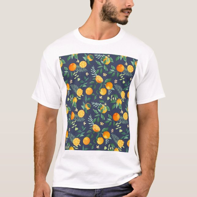 Camiseta Fusión cítrica: Naranjas con flores tropicales (Anverso)