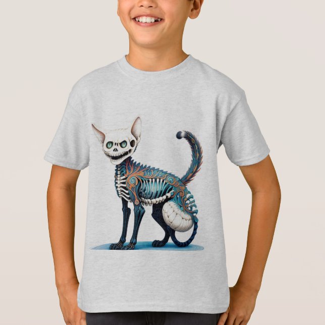 Camiseta Fusión de esqueleto de gato - Arte hiperdetallado (Anverso)