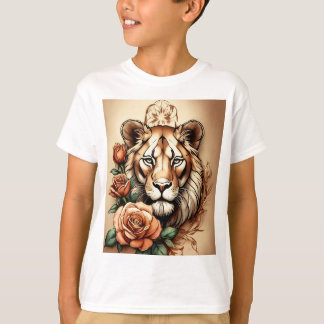 Camiseta Fusión majestuosa: la leona y el Rosa Tattoo Sketc