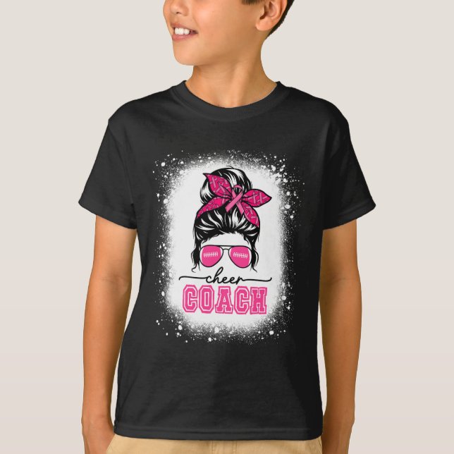 Camiseta Fútbol Desordenado Bun Mom Cheach Coach Cancer Ble (Anverso)