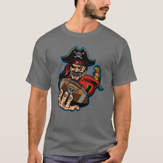 Camiseta futbolista pirata sosteniendo una pelota