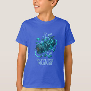 Camiseta FUTURE RUINS – Diseño de motor cibernético brilla