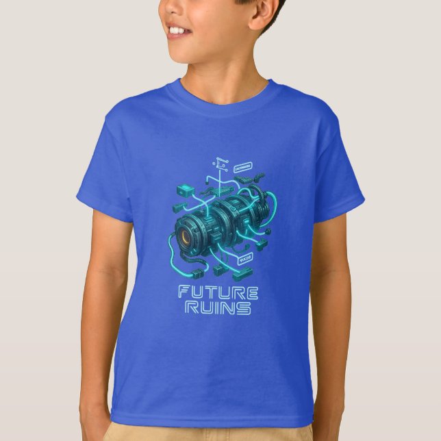 Camiseta  FUTURE RUINS – Glowing Cyber Engine Design (Anverso)