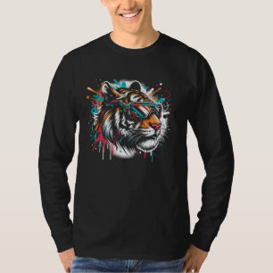 Camiseta Futurista cara de tigre de graffiti colorido con s